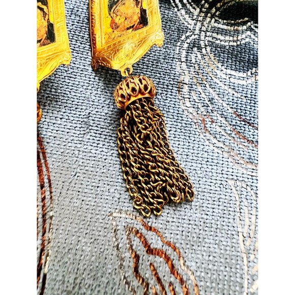 Vintage Tim Lambert Designer Gold Plated Russian Iconography Dangle Earrings/Cli - Picture 3 of 9